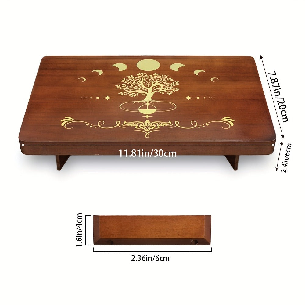 Crystal Display Stand Wooden Divining Table for Meditation Altar Witchcraft Decor - Bohemian Spiritual Tabletop Organizer for Crystals