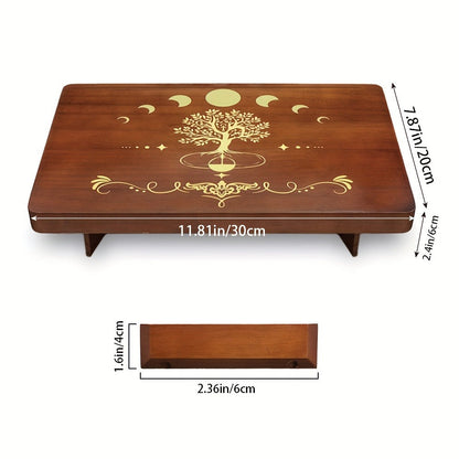 Crystal Display Stand Wooden Divining Table for Meditation Altar Witchcraft Decor - Bohemian Spiritual Tabletop Organizer for Crystals