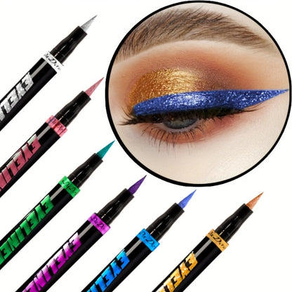 Colored Eyeliner Pencil Set with Six Shades in Blue, Purple, Green, Pink, Black and Gold-Tone Looks