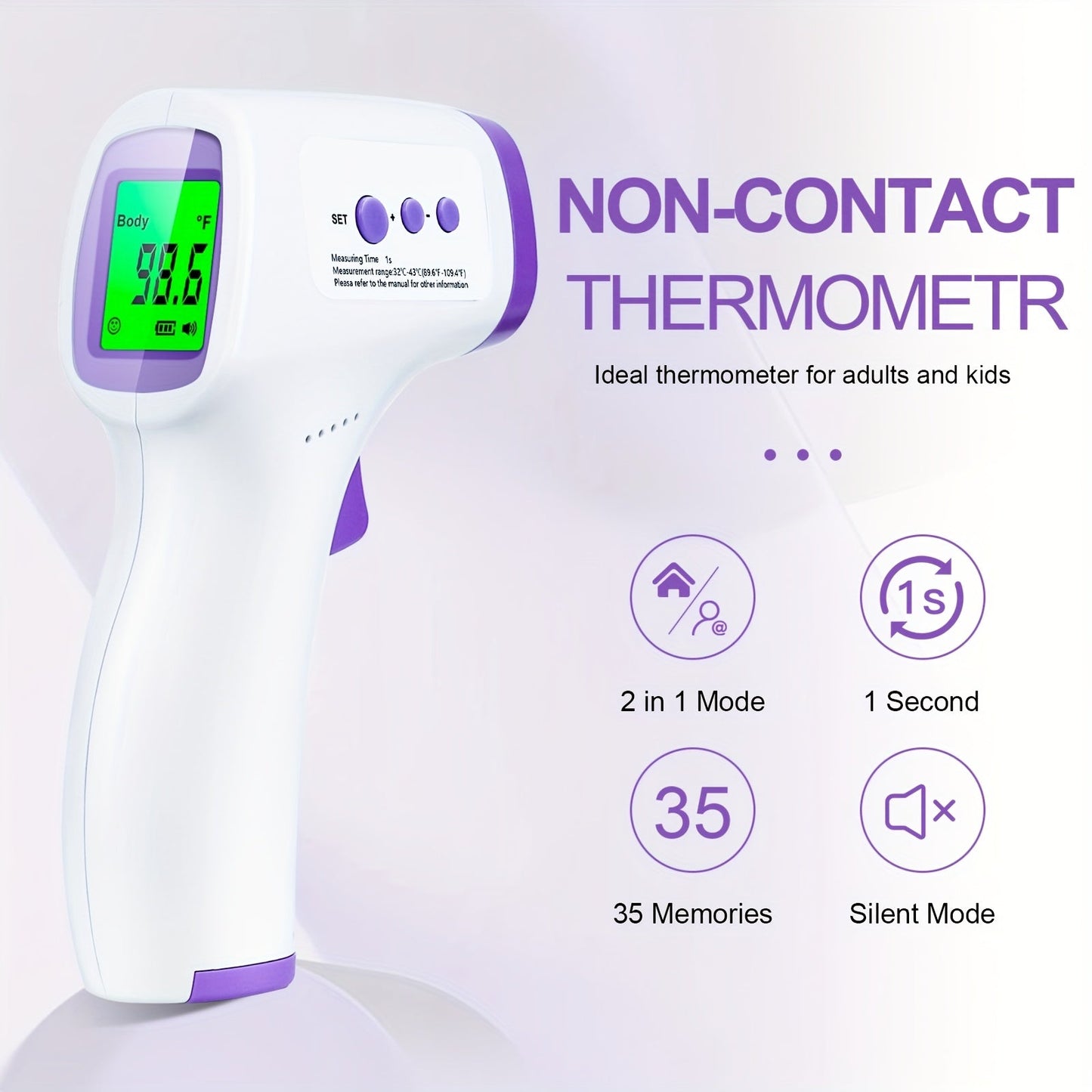 Non-Contact Forehead Thermometer Digital Infrared, 1-Second Instant Reading, Fever Alarm, 3-in-1 Forehead & Object Mode