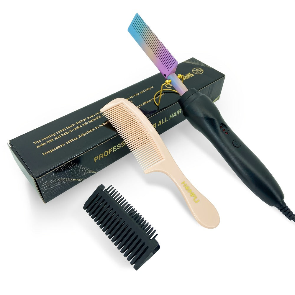Electric Hot Comb Heated Beard Straightener Brush Fast Heating Anti-Scald Ceramic 2-in-1, for Home, Travel and Salon Hair Styling