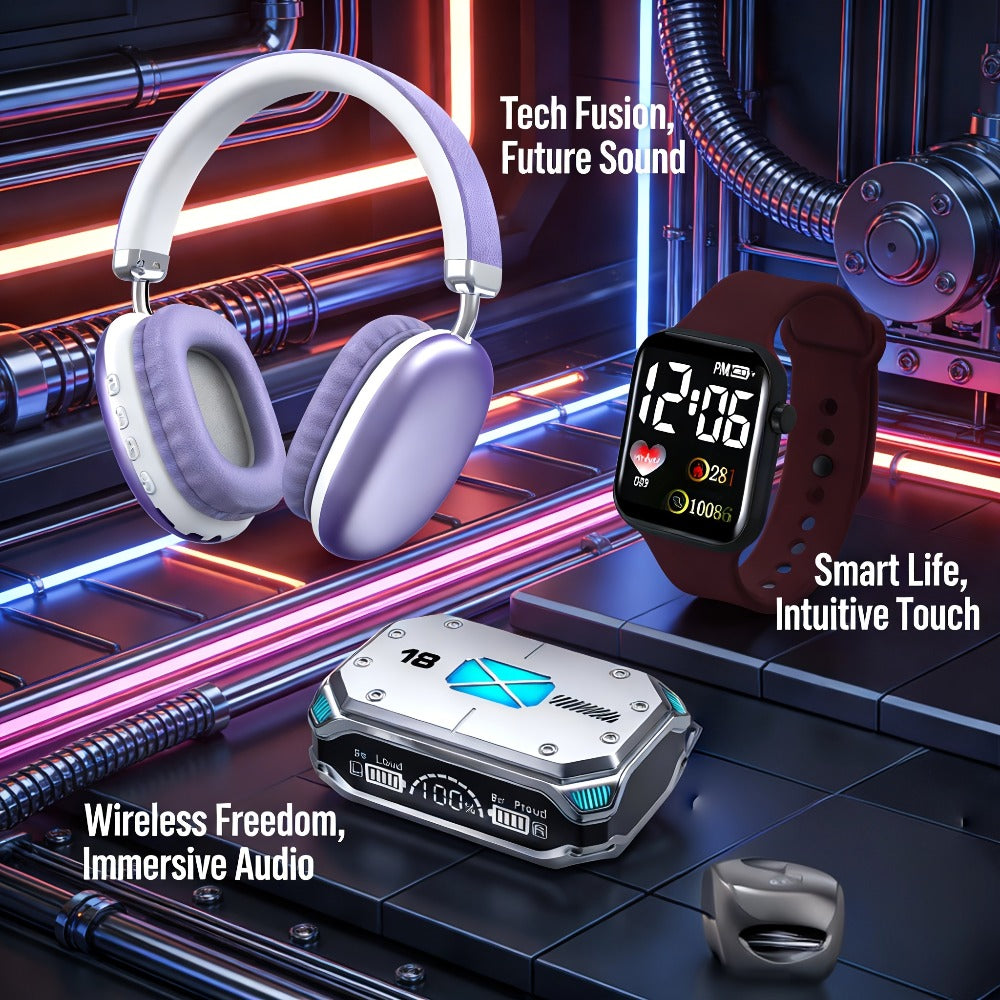 3-Piece Wireless Audio Gift Set Over-Ear Bluetooth Headphones Wireless In-Ear Earbuds Minimalist for an Everyday Personal Care Routine