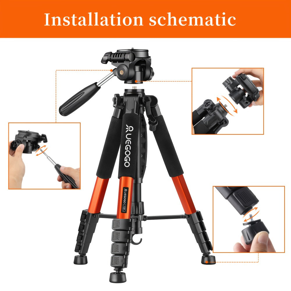 74-Inch Camera Tripod in Red and Black with Pan-and-Tilt Head, Phone Holder, Quick-Release Plate and Carry Bag