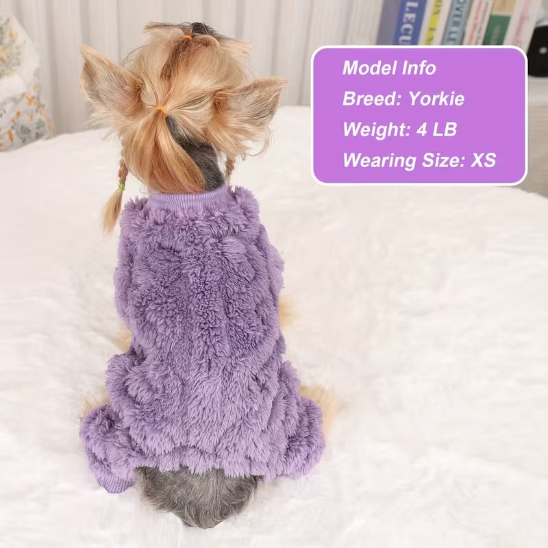 Dog Fleece Jumpsuit 4-Leg Onesie Sweater for Small Dogs & Cats 1-15lbs, Warm Pullover Pet Clothes Fall Winter Pajamas for Chihuahua Yorkie