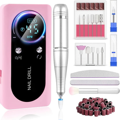 Electric Nail Drill 45000 RPM Cordless Kit with LCD Display and V2 Pink, White or Purple Options
