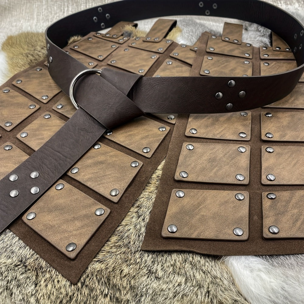 Viking Skirt Armor with Belt for Men & Women – Embossed PU Faux Leather Waist Armor, Nordic Medieval Warrior Costume for Halloween LARP