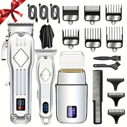 Hair Clipper Kit for Men Cordless USB Rechargeable LCD Screen Beard Trimmer Hair Cutting Set for Entryways, Bedrooms and Living Spaces