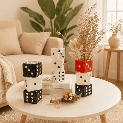 Ceramic Dice Vase for Dried Flowers Pampas Grass Rose Modern Square Flower Vase Unique Home Decor Gift Handmade Decorative Vase for Living