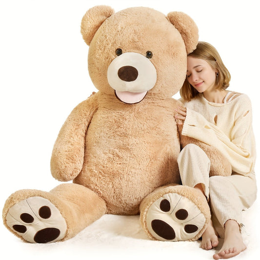 59-Inch Giant Apricot Teddy Bear with Life-Size Seated Design and Oversized Paw Pads for Gifting