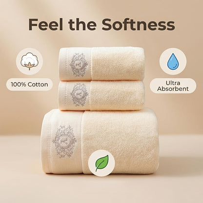 Embroidered Cotton Towel Set 3-Piece – 400g/㎡ Soft Absorbent Lint-Free Bath Towel Hand Towel Set for Home Spa Salon