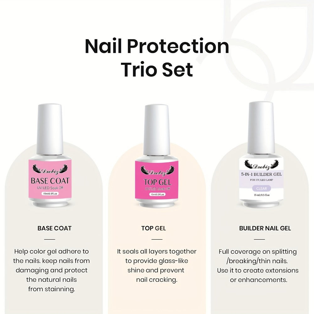 Builder Gel Nail Kit 5-in-1 Clear Nail Extension Gel Set – Primer Brush Repair Gel Nail Strengthening Overlay Kit 0.51oz