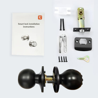 Smart Door Lock Tuya Smart Life Keypad Knob with App Mechanical Key and Passage Mode in Black