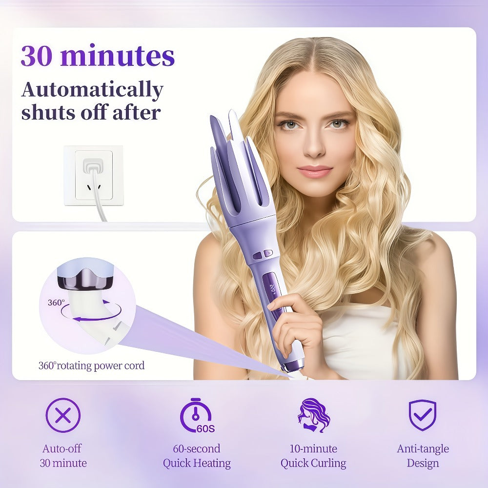 Automatic Rotating Curling Iron 4 Temperature Settings 40M Negative Ion Ceramic Barrel, for Home, Travel and Salon Hair Styling