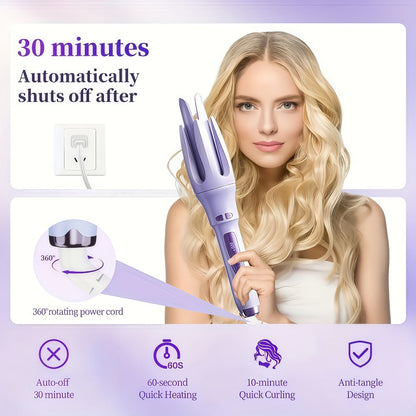 Automatic Rotating Curling Iron 4 Temperature Settings 40M Negative Ion Ceramic Barrel, for Home, Travel and Salon Hair Styling
