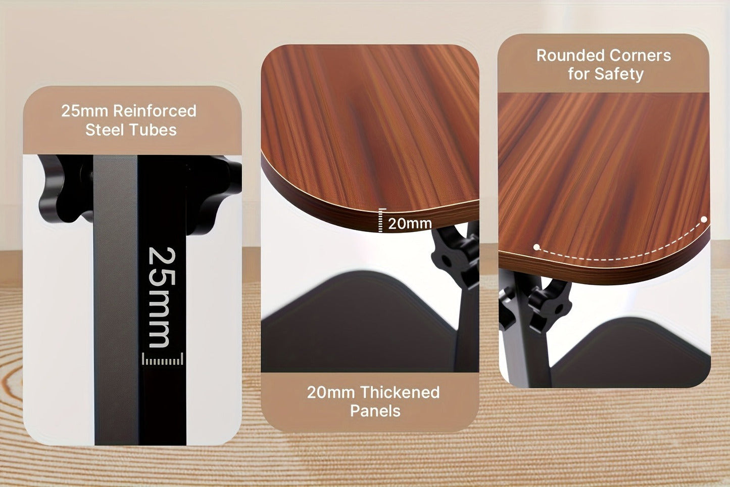 Compact Black Overbed Table with 360-Degree Rotating Top, 53–80 cm Height and 40 x 30 cm Base