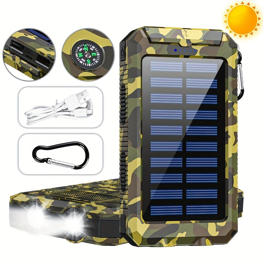 Solar Power Bank 40000mAh with Built-in 4 Cables & 15W Wireless Charging – 6 Outputs 3 Inputs Dual LED Flashlight Portable Charger