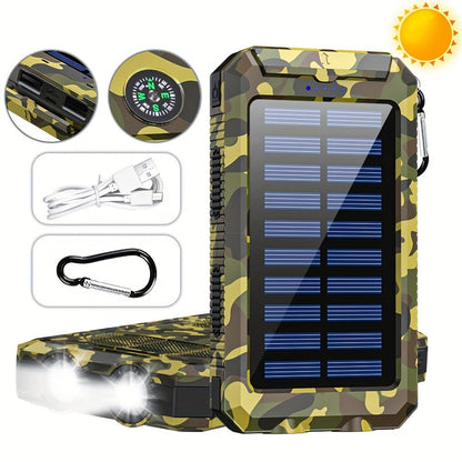 Solar Power Bank 40000mAh with Built-in 4 Cables & 15W Wireless Charging – 6 Outputs 3 Inputs Dual LED Flashlight Portable Charger