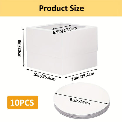 Tall Cake Boxes with Boards 10pcs – Multi-Layer Bakery Gift Box Set 10x10x8in for Birthday Wedding Party