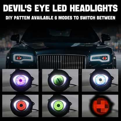 LED Demon Eye Lights 6-Mode Adjustable Dynamic Devil Eyes with Lens 12V Off-Road Atmosphere Lighting Kit Car Mod Automotive Decoration