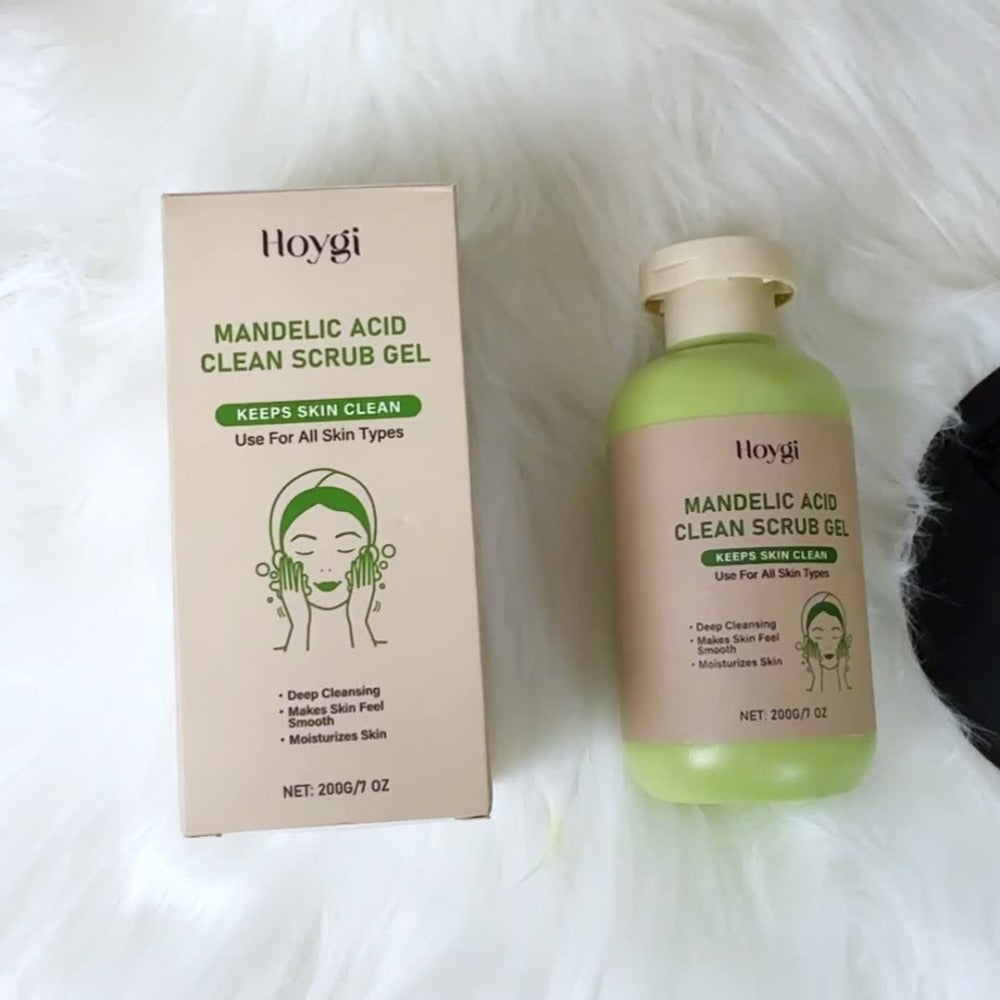 Mandelic Acid AHA Exfoliating Gel & Five-Finger Mud Scrubber Glove 2-Piece Set for Bath Time, Home Spa and Personal Care