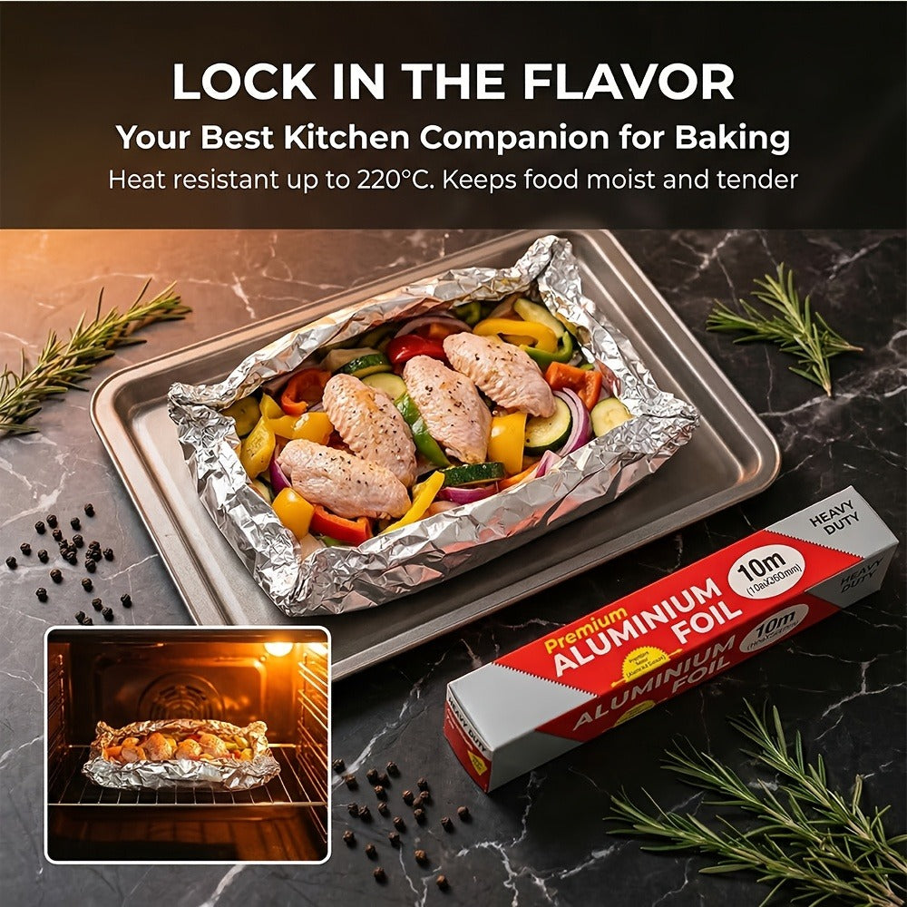 Aluminum Foil Rolls Heavy Duty – Thick Tin Foil for Baking, Grilling, BBQ & Food Wrapping, Disposable Kitchen Foil for Restaurants & Home