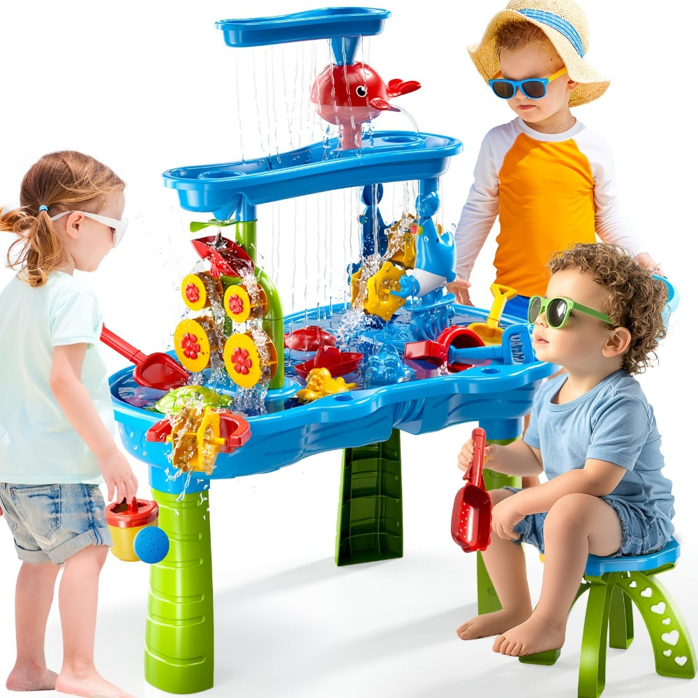 Sand and Water Table for Toddlers 3-Tier, Outdoor Sensory Play Set with Shovel Scoop & Strainer