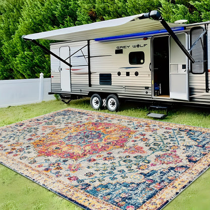 Outdoor Rug | Bohemian Vintage Machine Washable Patio RV Camping Picnic