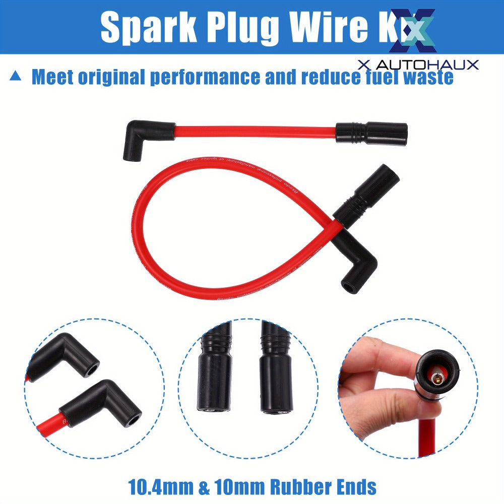 Harley Davidson Spark Plug Wire Kit 10.4mm 10mm for Dyna FXD 2000-2017 Softail 1999-2017 – Red Silicone 90-Degree Pre-Crimped Motorcycle
