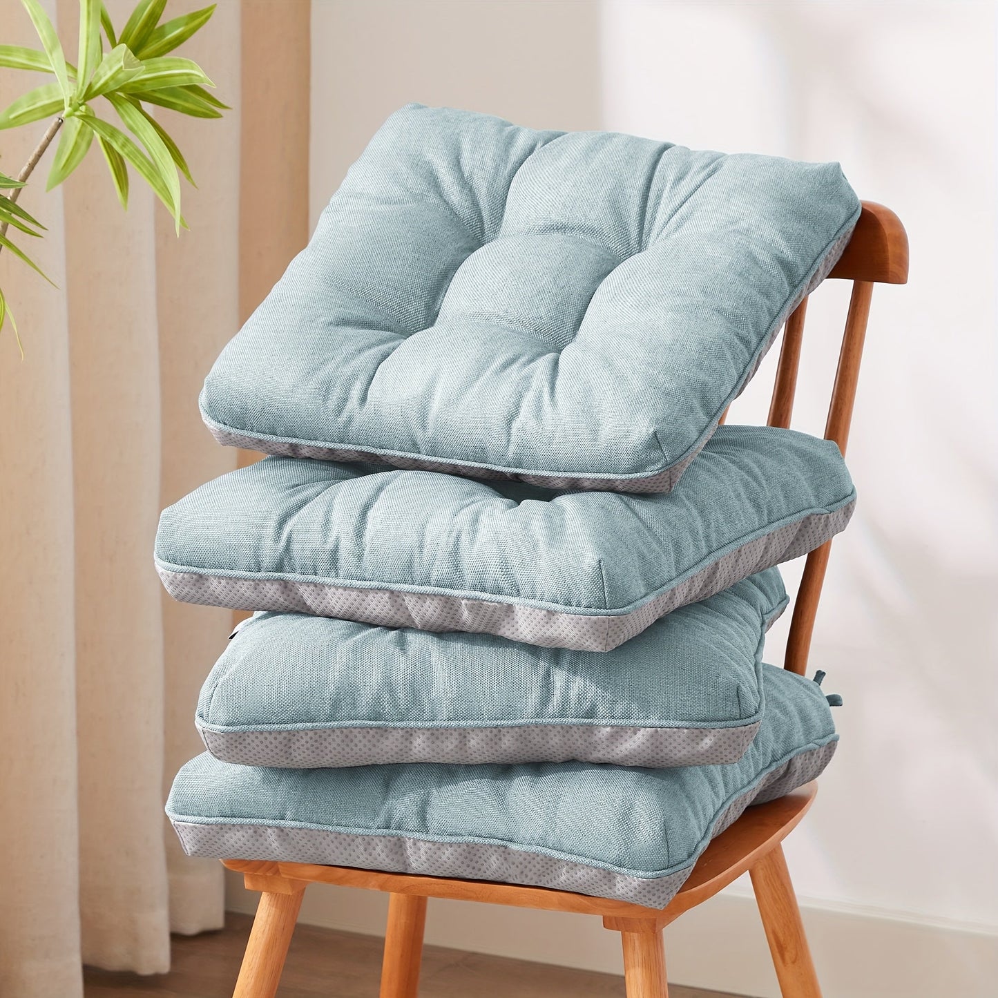 Memory Foam Chair Cushions Set of 4 – Kitchen Chair Pads with Non-Slip Backing & Ties, 500GSM Thick Seat Cushions for Dining Chairs Indoor