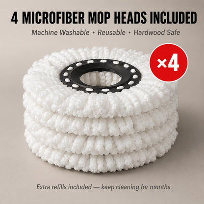 Spin Mop and Bucket Set with Wringer 360 Degree Spinning Self-Wringing Mop 4 Microfiber Mop for Bath Time, Home Spa and Personal Care