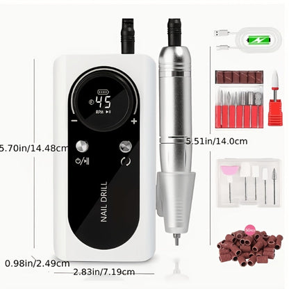 Electric Nail Drill 45000 RPM Cordless Kit with LCD Display and V2 Pink, White or Purple Options