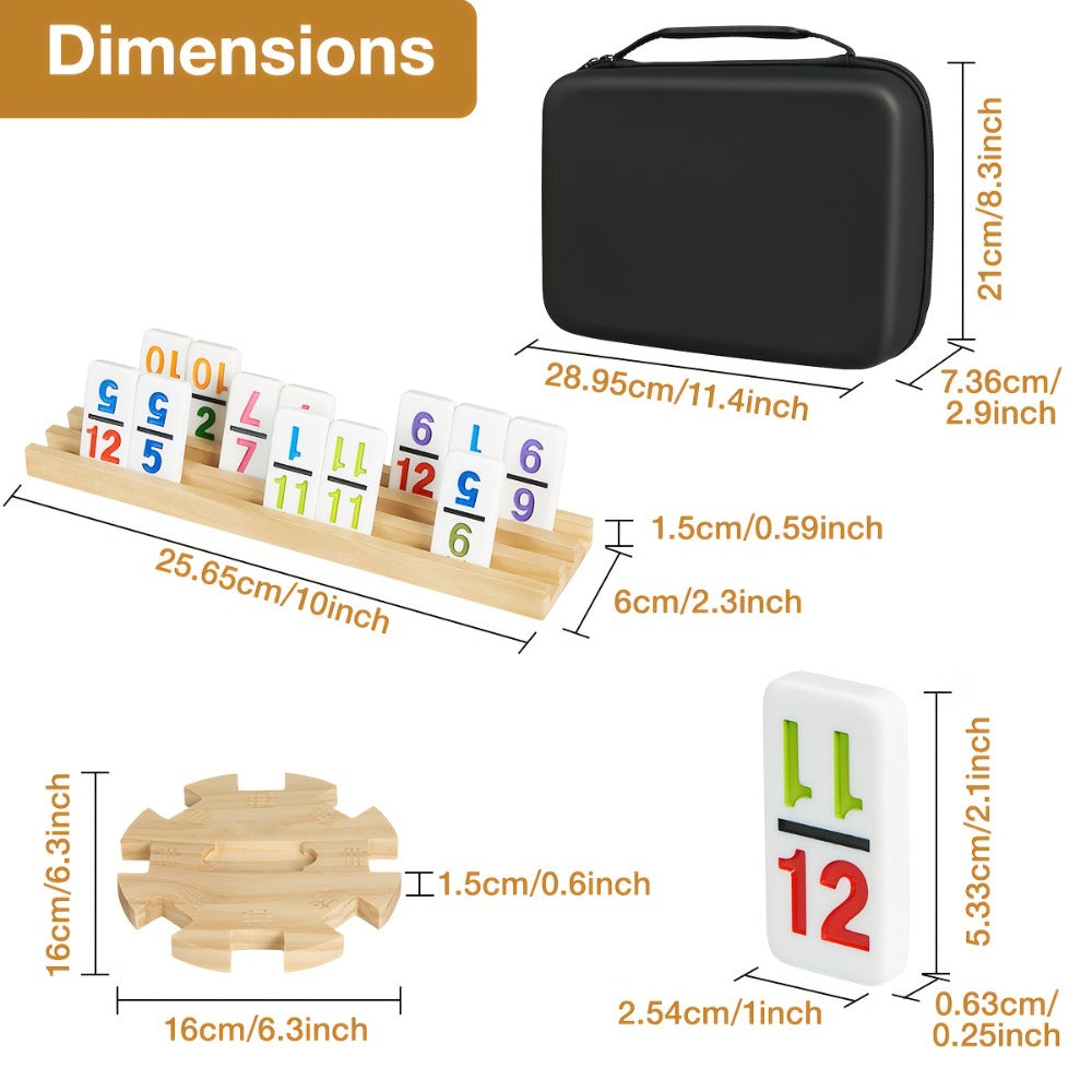 Mexican Train Dominoes Double 12 Set – 91 Colorful Tiles, 9 Metal Trains & 4 Wooden Racks, Complete Strategy Board Game with EVA Travel Case