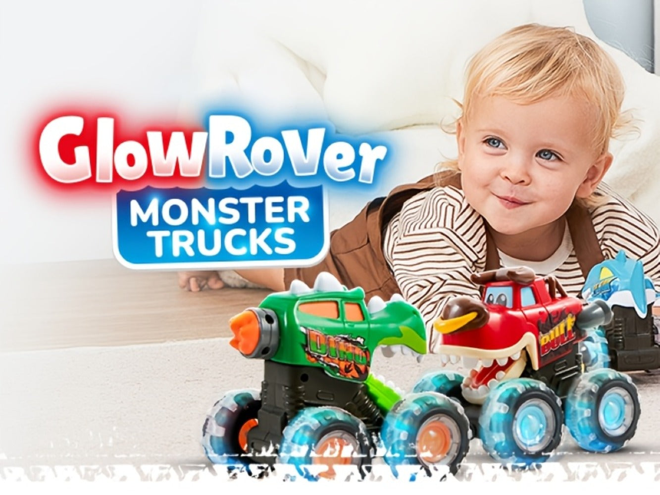 Monster Truck Toys for Toddlers 3-Pack LED Light Up Wheels Press & Go Animal Trucks Shark Bull Dinosaur