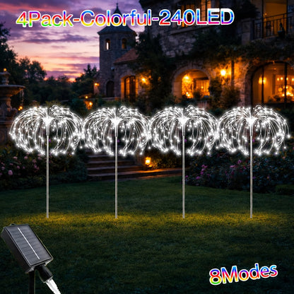 Solar Garden Light Firework Stakes with 8 Modes, 4 or 12-Pack Choices and White or Multicolor LEDs