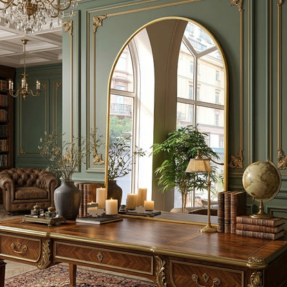 Arched Rectangle Metal Wall Mirror in Black or Gold with Seven Size Options up to 31 x 32 Inches