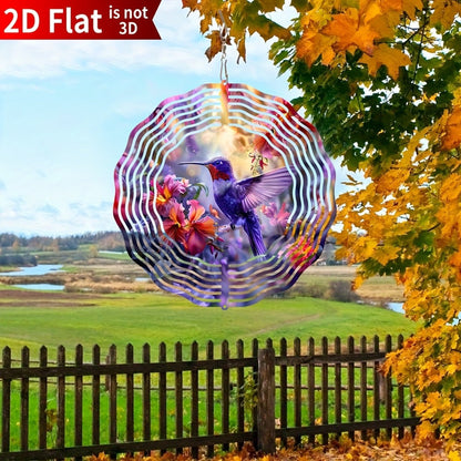 Hummingbird Wind Spinner for Garden – 10" Kinetic Metal Sculpture with Color-Changing Feathers, Wind-Powered 2D Flat Iron Art for Outdoor