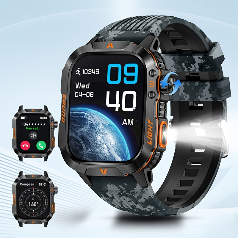 Smart Watch 2.01-Inch Rugged Display with Compass, LED Flashlight, Calling and Three Strap Combinations