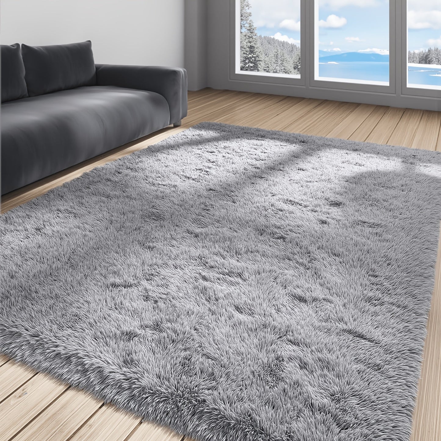 Plush Shaggy Area Rug 1.6 Inch Thick Non-Slip Machine Washable Polyester Carpet – Tie-Dye & Solid Color Fluffy Rectangle Rug for Living