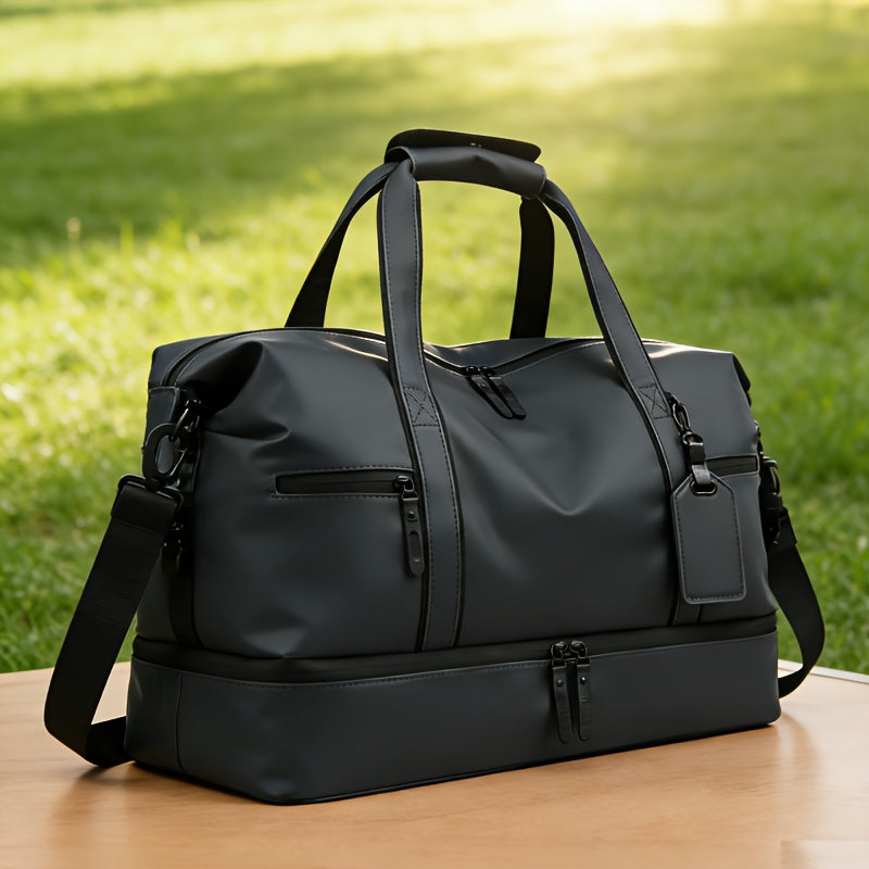 Gym Duffel Bag with Wet Pocket & Shoe Compartment – Foldable PU Leather Sports Travel Bag for Workouts, Weekend Trips & Everyday Use