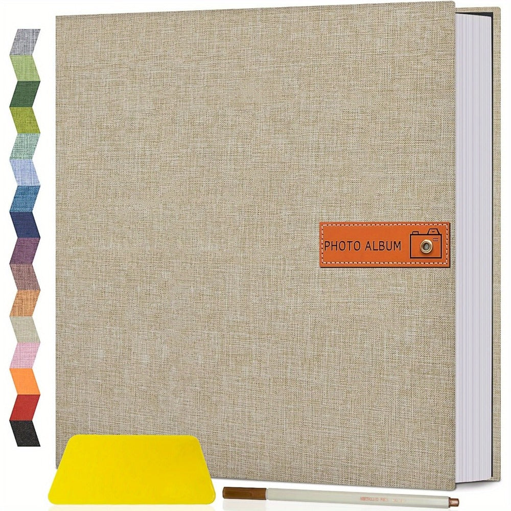 Self Adhesive Photo Album Scrapbook – Large Linen Cover Memory Book for 4x6 5x7 8x10 Photos, DIY Picture Book with Metal Pen, Gift for Mom
