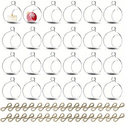 Hanging Glass Ball Candle Holders Set for Wedding Party Christmas Tree Decoration - Clear Glass Tea Light Holders with Hanging Design