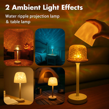 Ocean Wave LED Projector Lamp, 16 Color Rechargeable Cordless Night Light with Remote, Water Ripple Atmosphere Lamp for Bathroom Bedroom