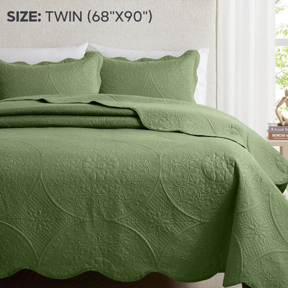 Floral-Pattern Three-Piece Bedspread Set in 16 Colors with Twin, Queen, King and California King Sizes