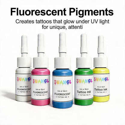 Tattoo Ink UV Fluorescent Set with 5ml Bottles in 5-, 8-, 11- or 15-Color Bottle Options with Item-Specific Color, Capacity and Bottle