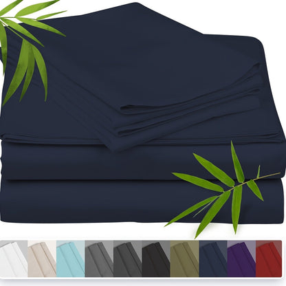 Bamboo Cooling Bed Sheet Set 3 Piece 100% Bamboo Fiber Fitted Sheet with Pillowcases – Deep Pocket Breathable Cool Sheets for Hot Sleepers