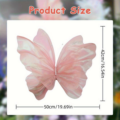 Pink Butterfly Wall Decorations, Three-Piece Set with Layered 50 x 42cm Wing Designs for Hanging Displays