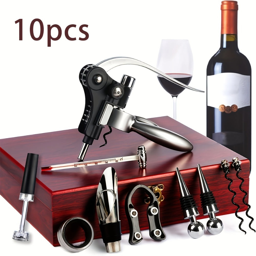 Wine Opener Kit 10pcs Stainless Steel Bottle Opener Gift Set with Wood Case – Beer Wine Accessories Bar Tool Set for Men Women Valentine's