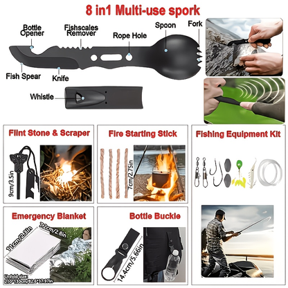 Outdoor Camping Emergency Survival Kit Black Box | Portable Camping Gear Essentials Set | Wilderness Survival Tools Gift for Men Who Love