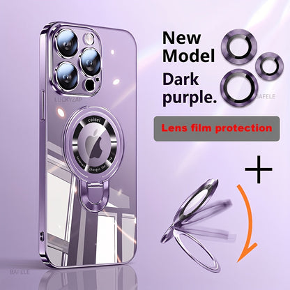 Magnetic iPhone Case Electroplated PC Shockproof Clear Back U-Shield Kickstand Lens Protector for iPhone 17 Pro Max 17 Pro 17 Air 17 16 15
