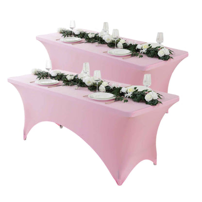 Spandex Fitted Tablecloth 4ft 6ft 8ft, Wrinkle-Free Stretch Rectangle Table Cover for Wedding Party Event Banquet